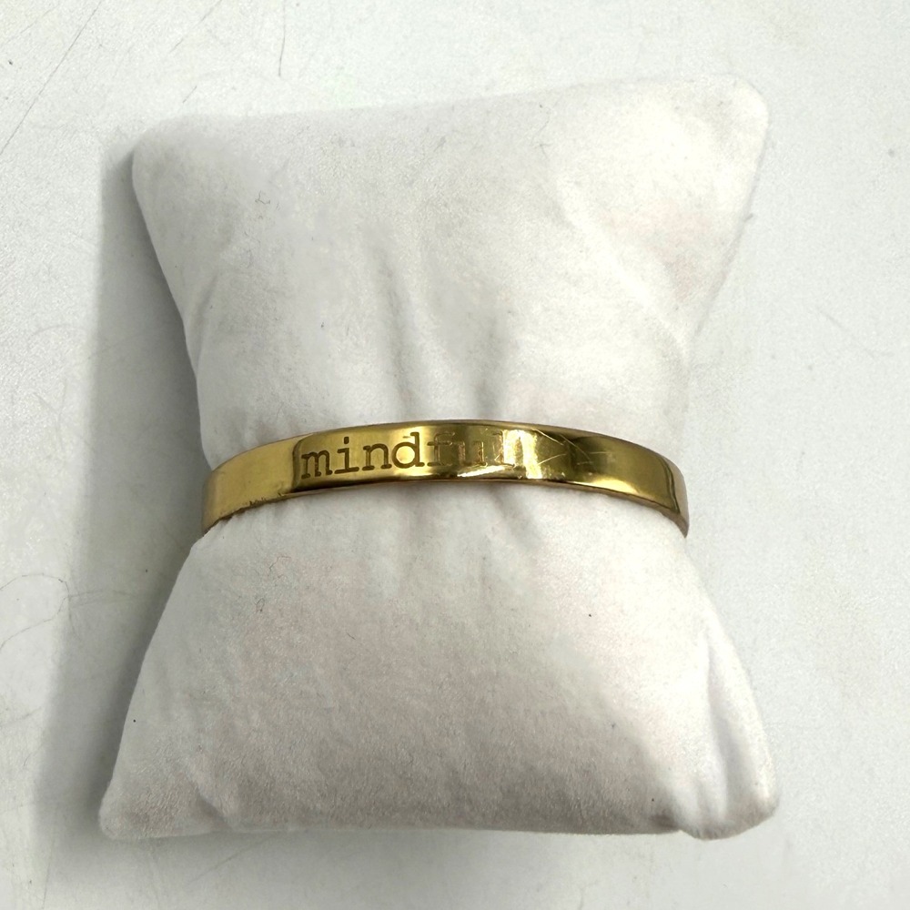 Rustic Cuff Mindful Gold Tone Engraved Inspirational Cuff Bracelet